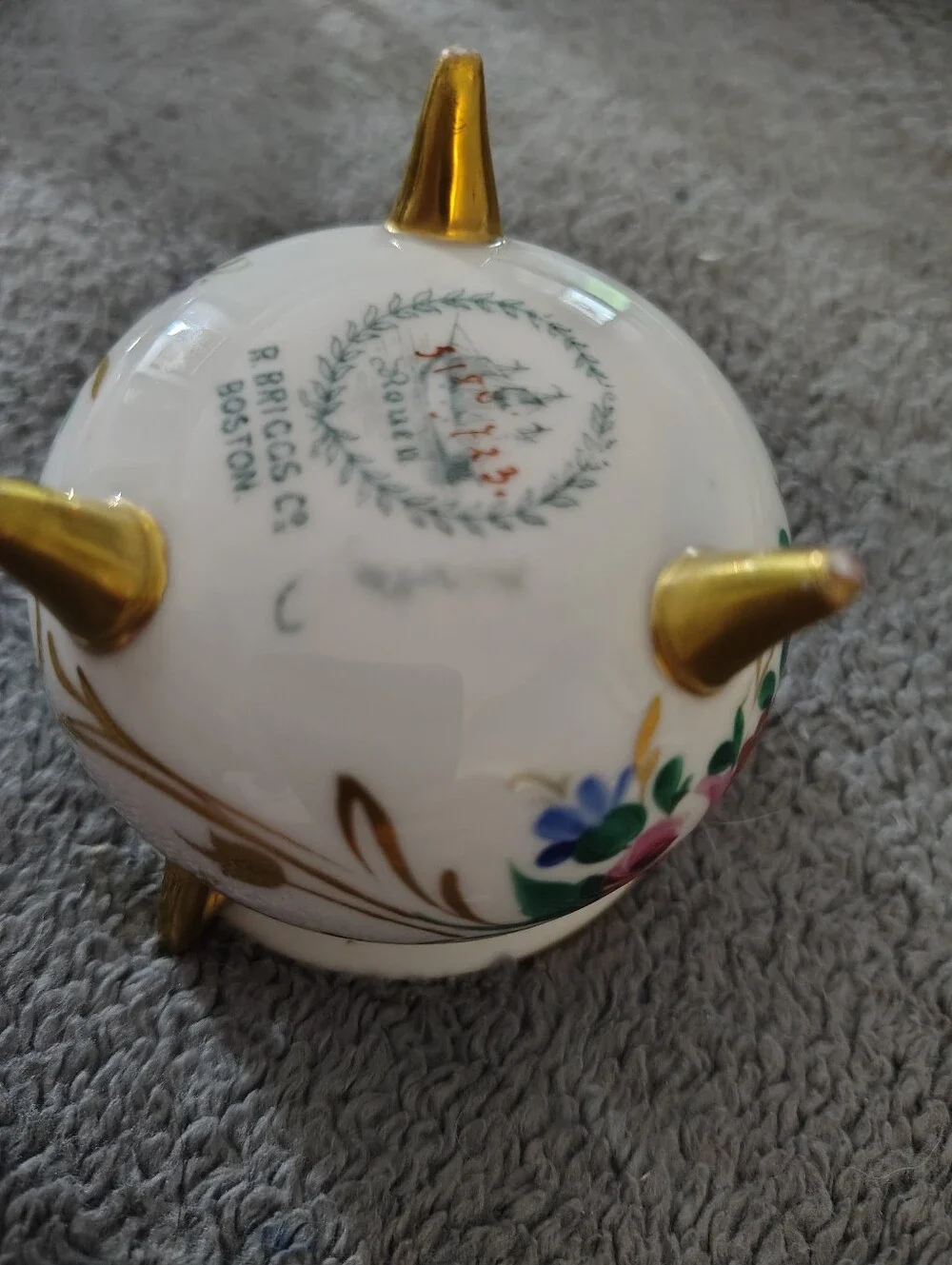 Vintage Footed Porcelain Sugar Bowl with Pink Rose and Gold Trim